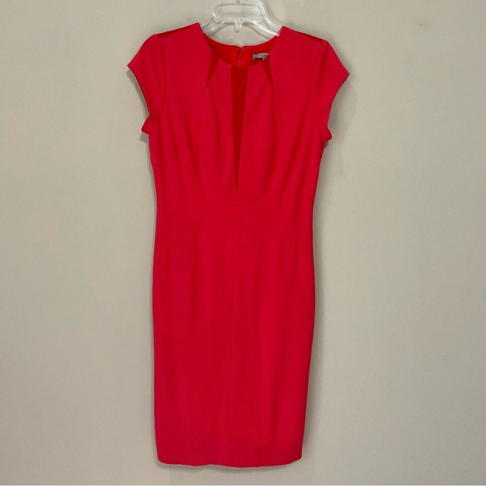 Classiques Entier Red Sheath Dress Cap Sleeve Size 8 Knee Length